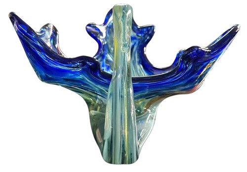 Glass Swan Bowl Trinket Dish Blue White & A Touch Of Orange 5” Tall X 8.5” X 10” - Picture 7 of 16