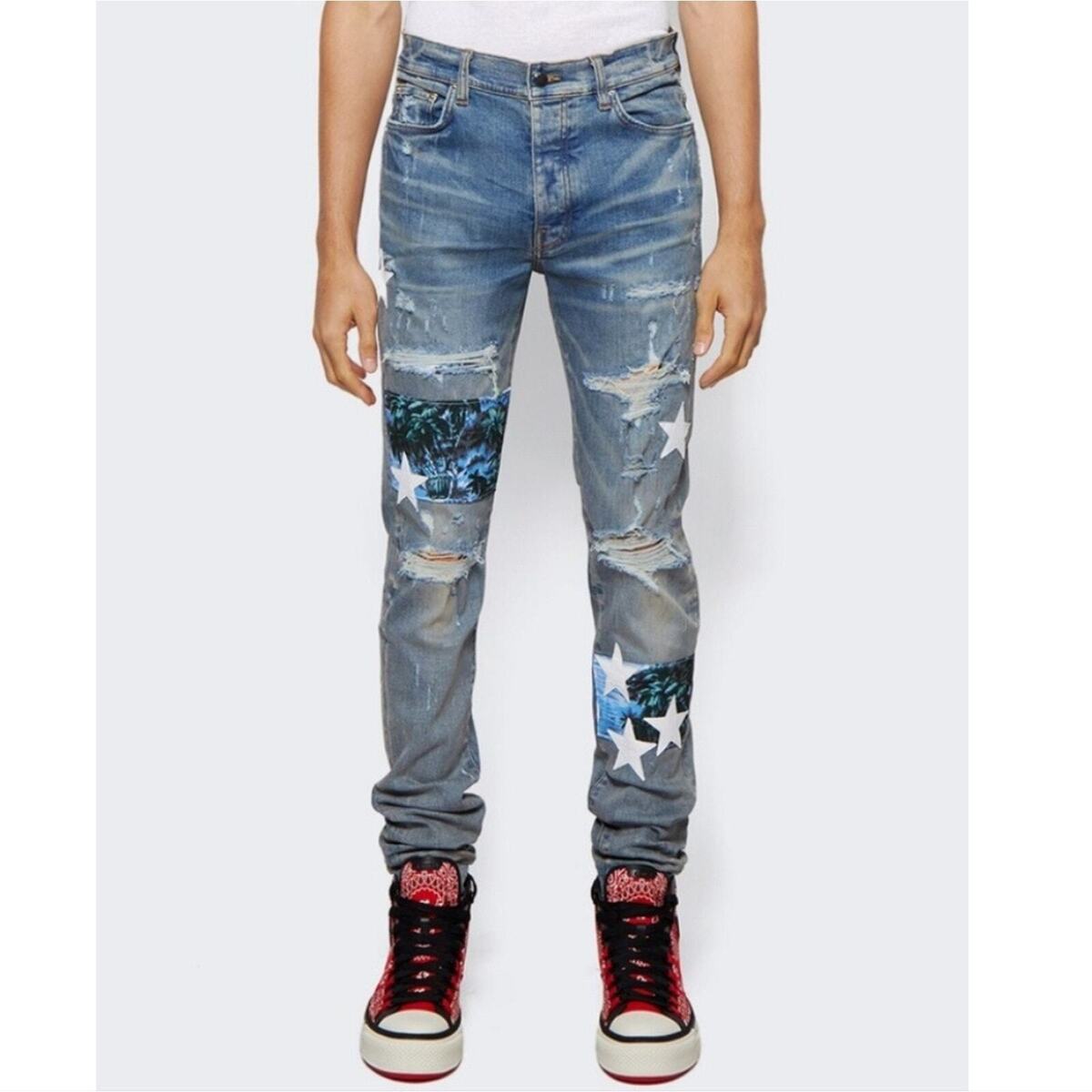 AMIRI Men's Hawaiian Star Patch Distressed Jeans Size 34 | eBay AMIRI Men's Hawaiian Star Patch Distressed Jeans Size 34 | eBay