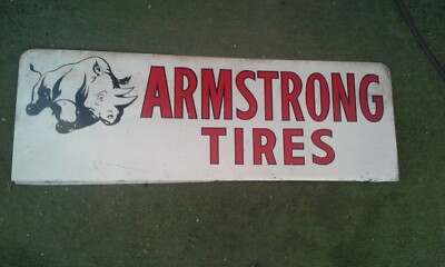 RARE 1940's ARMSTRONG TIRES DOUBLE SIDED FLANGE SIGN