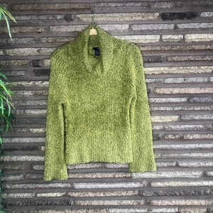 Kensie-Green-Fuzzy-Eyelash-Cowl-Turtleneck-Sweater-XS