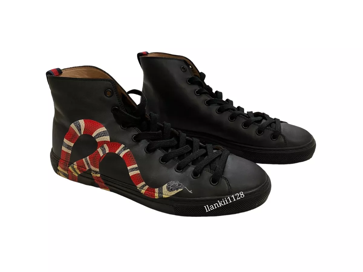 Gucci Black Leather Snake High Top Sneakers Size 8 eBay