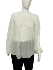 Isabel Marant Ametissae Womens Pleated White Silk Blouse Tunic Top Size L 38