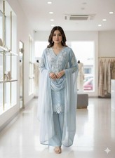 Embroidered Straight Kurta Pant Set with Dupatta, Pakistani Suit Set for Women