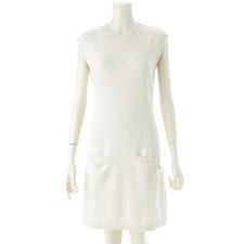 Chanel Coco Mark Sleeveless Knit Dress Cotton Cashmere White