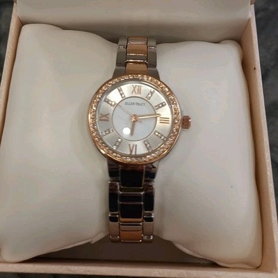 Ellen Tracy Women s Quartz Analog Dress Watch Two-Tone Bracelet Gem Bezel