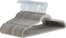 Slim, Velvet, Non-Slip Suit Clothes Hangers, Gray/Silver - Pack of 50