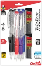 Twist-Erase Click Mechanical Pencil (0.5Mm), Pack of 6 Pencisl with 2 Pack of Le
