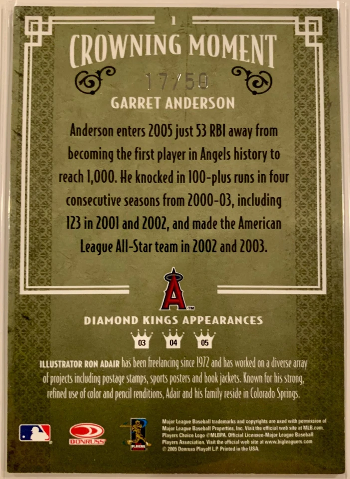 2005 Diamond Kings Silver (Black & White) #1 Garret Anderson Angels /50 - Image 2 of 2