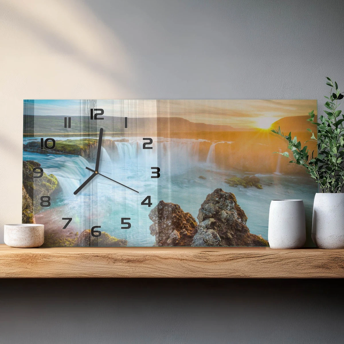Reloj de Pared Rectangular de Vidrio Templado Decorativo Cascada 60x30 cm