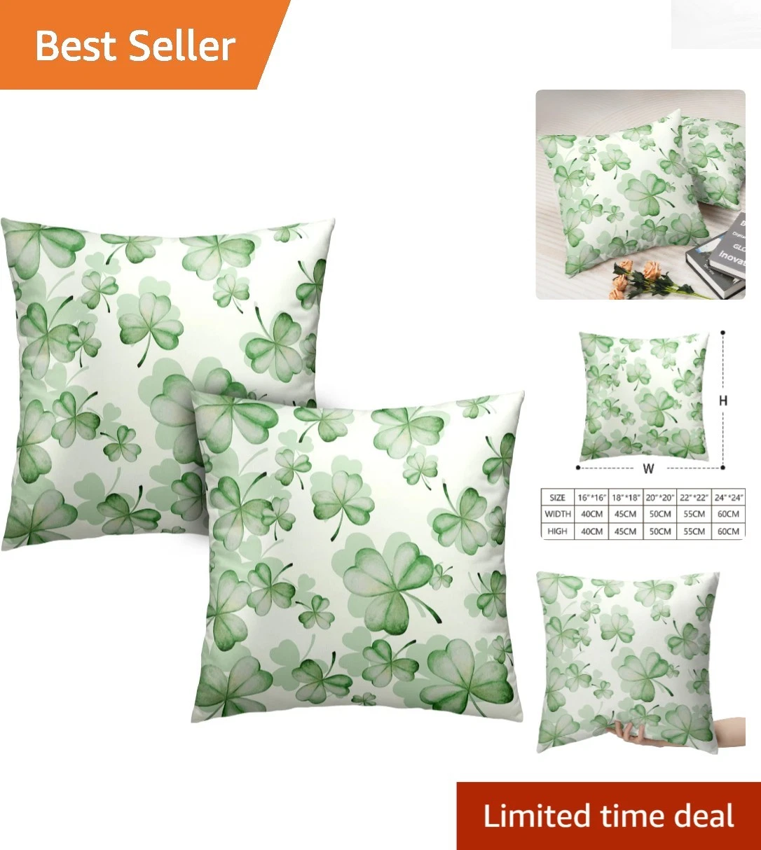 Lucky Clover Throw Pillow Cases, 18x18 Set of 2 - Ideal St. Patrick's Decor
