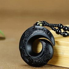 Natural Black Obsidian Necklace Amulet Pendant for Women Men Punk 
