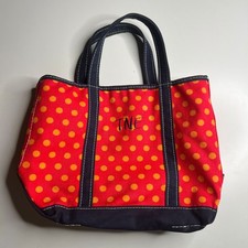 Vintage L.L. Bean Boat and Tote Red Polka Dot Canvas Bag USA Monogram JNE