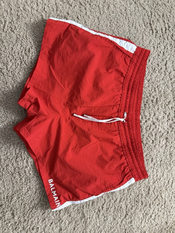 Balmain Men’s Logo Swim Shorts, Red, Size L