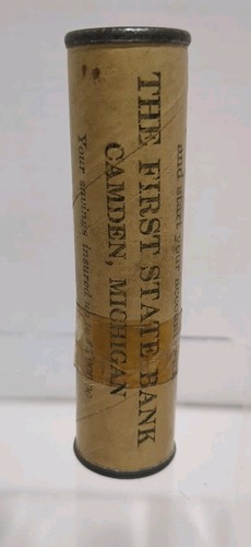 Vtg Coin Roll Wrapper Empty No Coins The First State Bank Camden, MI Printed PA