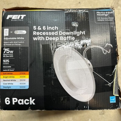 Feit Electric Packs Of 6 Recessed Downlight 5/6'' LED Adjustable White 75W