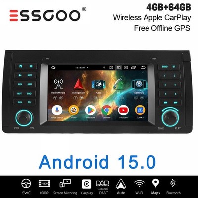 4+64GB Android 15 Autoradio BMW X5 E53 Navi Wireless Apple Carplay GPS Wifi RDS