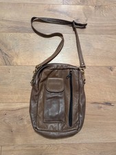 Brown Genuine Leather Crossbody Bag With Multiple Pockets And Adjustable Strap