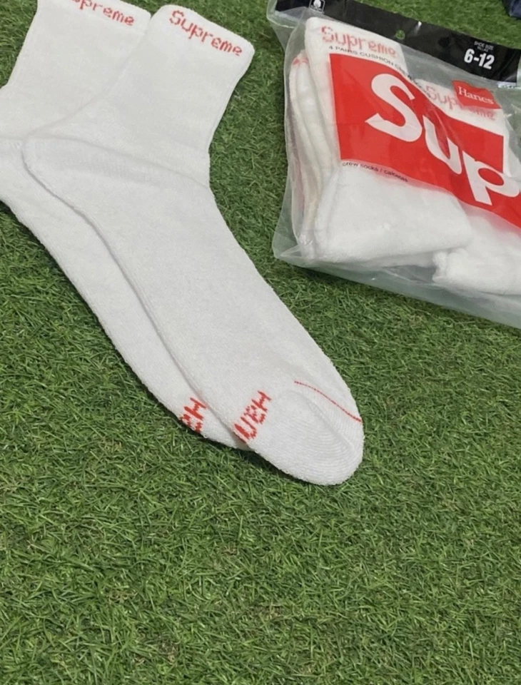 Calcetines Supreme X Hanes Crew - Blancos, Paquete de 4, Talla 6-12 Envío Gratis Rápido 🚚 Foto 4 de 4