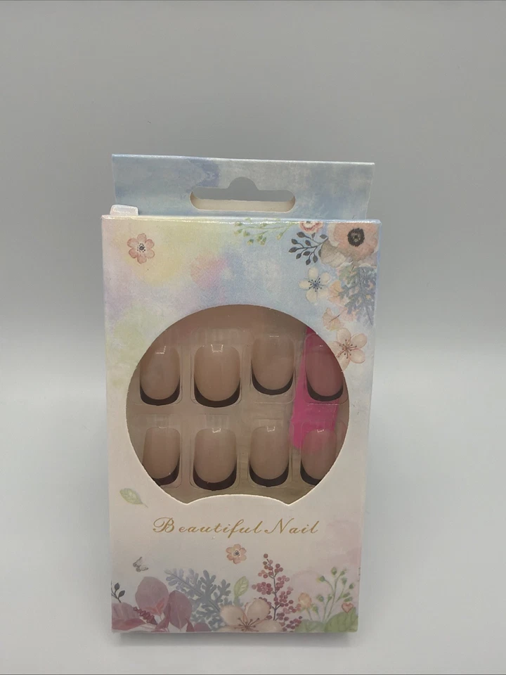 Faux Ongles French Noir Nude 24 Capsules Press On - Photo 2/4