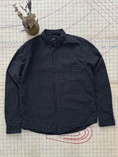 APC Button Up Shirt Small Tartan Pattern Mens Size Large Plaid Navy and Green