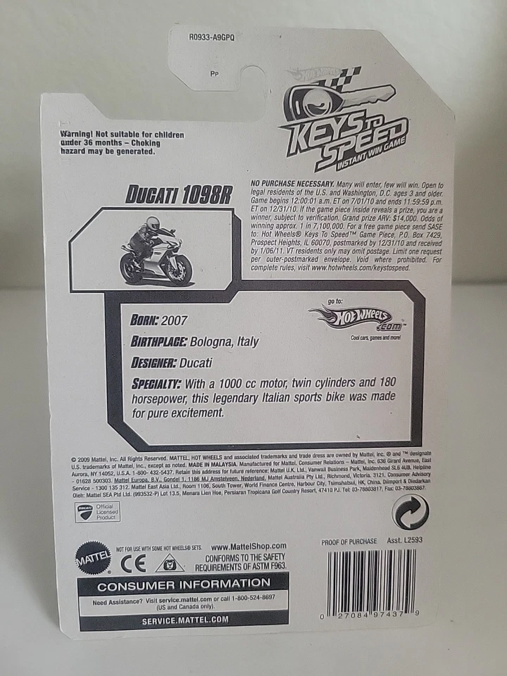 2010 Hot Wheels New Models Ducati 1098R Motorcycle SEE PICS FOR CARD CONDITION - Image 2 of 4