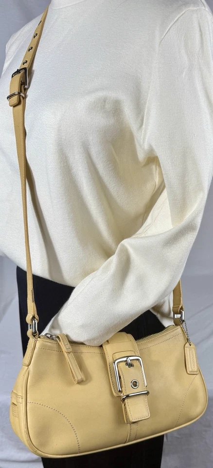 😎😎😎DE COLECCIÓN COACH AMARILLO Hamptons CUERO Hebilla Hombro Bandolera Hobo Bolso 7540 Foto 2 de 4
