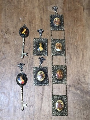 Antique Victorian Fragonard Porcelain Limoges 24 K Gold Plated Keys Wall Art Set