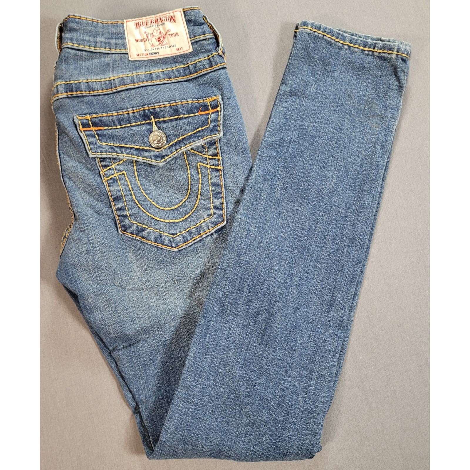 True Religion Stella Skinny Jeans Size 30 Blue Distressed Stretch Y2K Denim