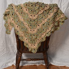 NEW, hand crocheted shawl, beautiful pattern colors, 62" across