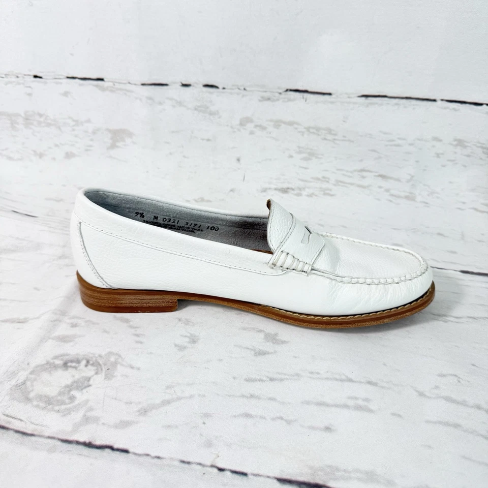 Zapatos Mocasines Bass Weejuns Para Mujer 9.5M Blanco Penny Sin Cordones Cuero Foto 2 de 4