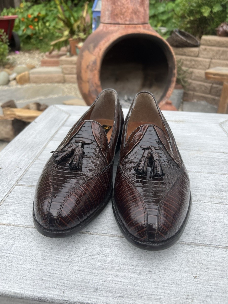 Genuine Snake Skin Brown Stacy Adams Leather Tassel Loafers  display picture 1