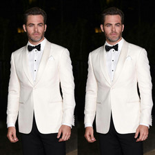 FREE BOW TIE Men's White Suit Wedding Groommen Prom Banquet Tuxedo Jacket 2Pcs