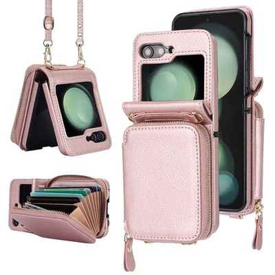 Leder Geldbörse Mit Band Kartenfach Handtasche Hülle Für Samsung Z Flip 5 4 3 5G