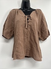 Velvet by Graham & Spencer Women's Short Sleeve Tree Brown Linen Top Size S