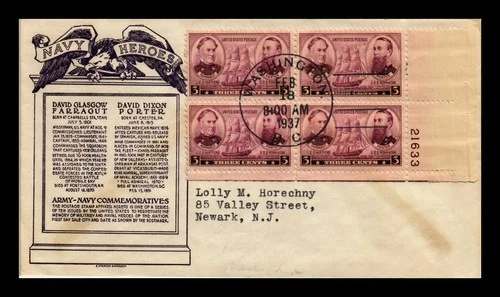 DR JIM STAMPS US COVER NAVY HEROES FDC SCOTT 792 PLATE BLOCK ANDERSON CACHET