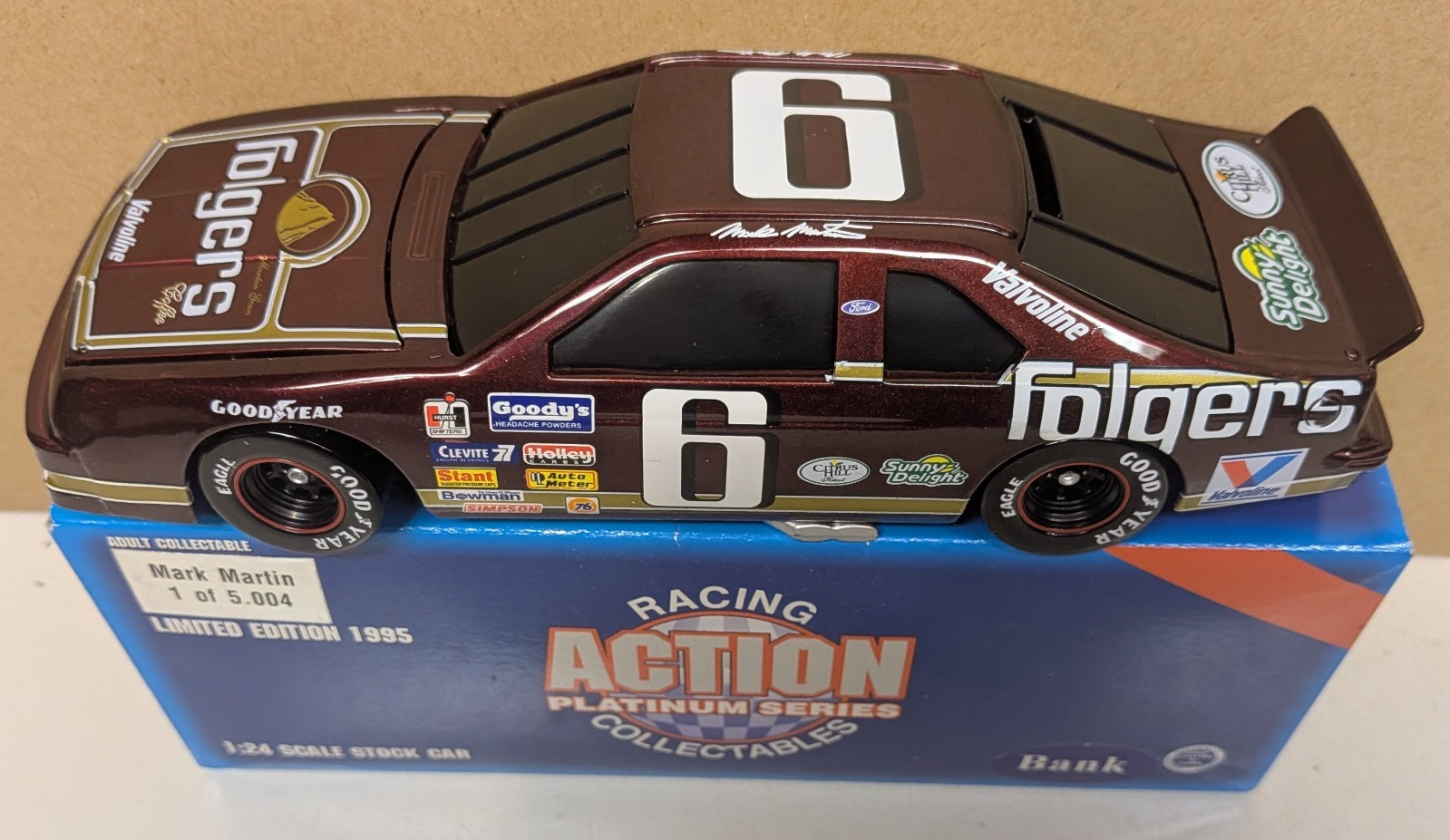 Mark Martin #6 1991 Folgers 1995 Action 1:24 Scale Diecast Bank 1 of 5004
