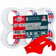Heavy Duty Packing Tape With Dispenser 1.88" x 65Y 6 Rolls Clear 2.8 Mil