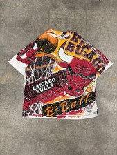 90s Vintage Chicago Bulls AOP SSI Tee Shirt Nba All Over Print Magic Johnson XL