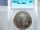 1881-S Morgan Silver Dollar graded MS-66 by ICG