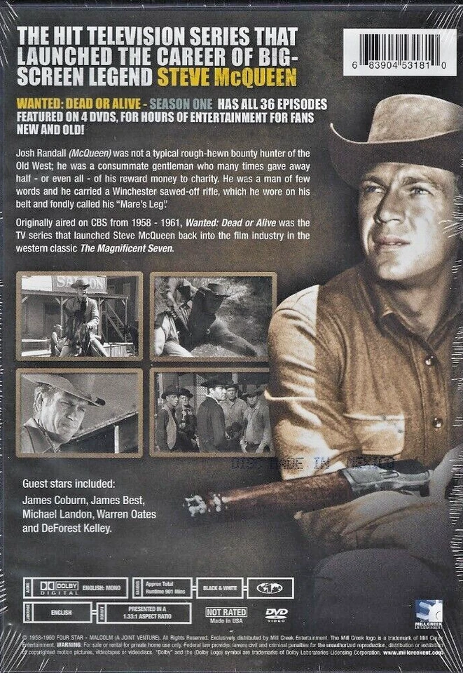 Steve McQueen, Wanted:Dead or Alive NEW! 4 DVDs, Season 1, 36 Shows ,Western TV - Image 2 of 3
