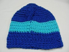 BLUE - HAND KNITTED - YOUTH SIZE - STOCKING CAP BEANIE HAT