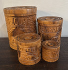 Vintage Carved Wood Canister Set, Nesting Canisters Tiki Hawaiian S.C. Vizcarra