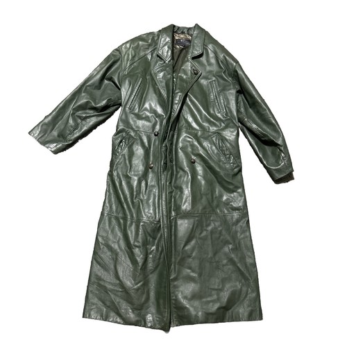Vintage Sachsen New York 70er Jahre grüner Leder Trenchcoat mit Gürtel sehr schön 🔥🔥