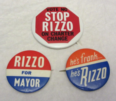 VTG 3 Frank Rizzo Mayor CAMPAIGN BUTTON PIN VOTE NO STOP RIZZO on One ...