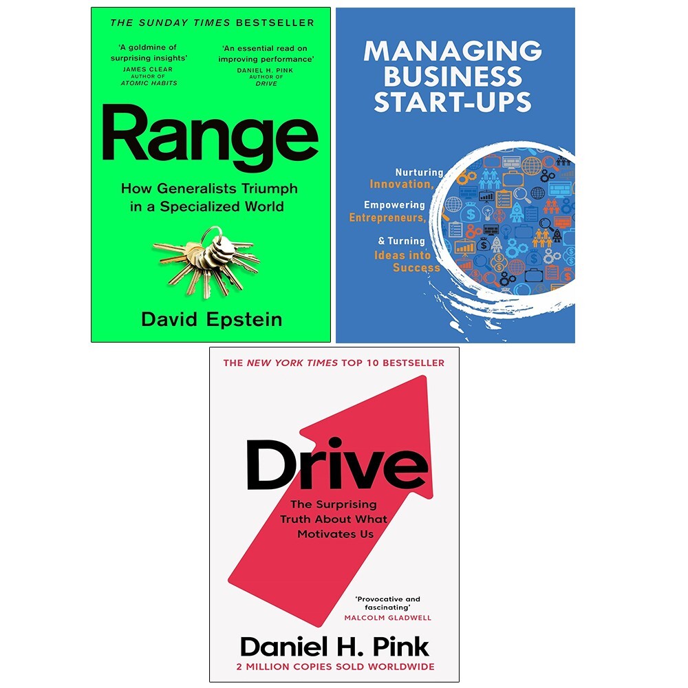 Range David Epstein, Drive Daniel Pink, Managing Business Start-Ups 3 Books Set