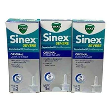 Vicks Sinex Severe Original Ultra Fine Mist Nasal Decongestant 3pk .5oz OCT 2025