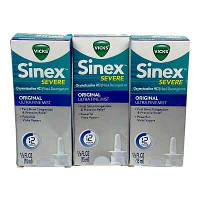 Vicks Sinex Severe Original Ultra Fine Mist Nasal Decongestant 3pk .5oz 11 2026