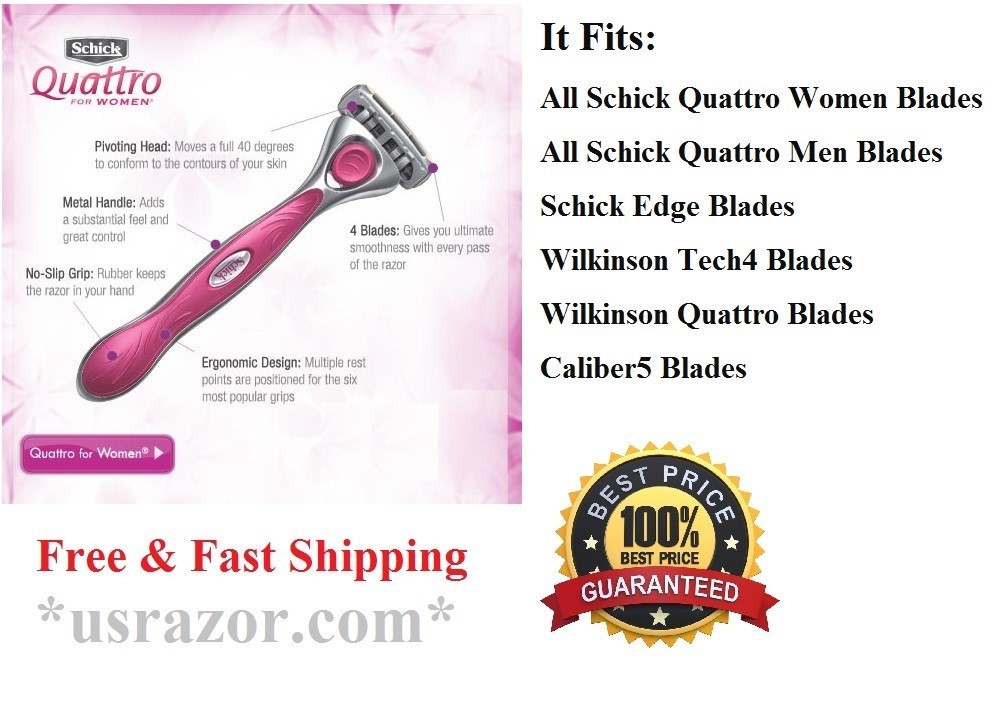 5 Schick Quattro Women Razor Blades Shaver Refill Cartridges Quatro Metal Handle