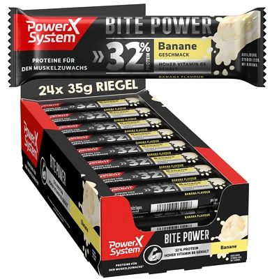 POWER SYSTEM Protein Riegel Bite Power Eiweiß-Riegel 32% Protein 24x35g Banane Vitamin B6