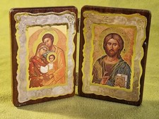 Russian or Greek Ortodox Prayer Icon Saints Folding on Wood.